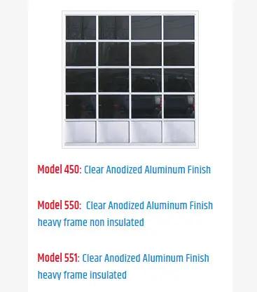 Commercial Aluminum Garage Doors Model 450, 550 & 551 - Concore Garage Doors